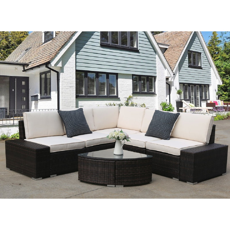 Latitude Run® Bonsai 6 Piece Rattan Sectional Seating Group with